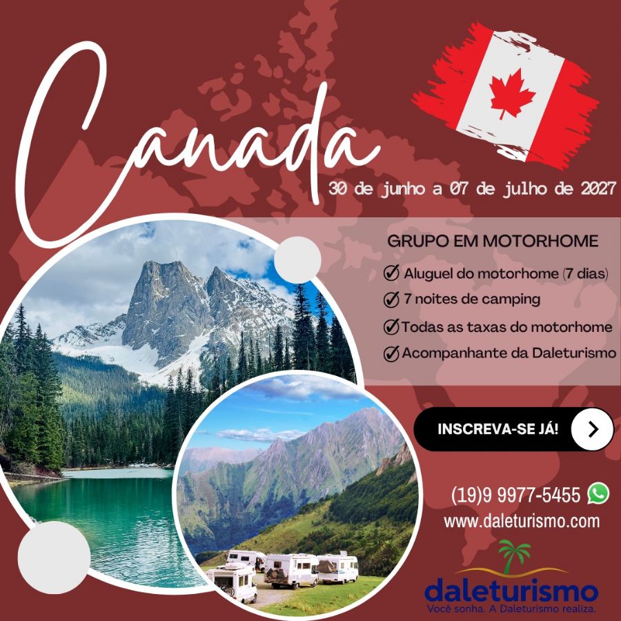 Canadá em Motorhome 30 de junho a 07 de julho de 2027